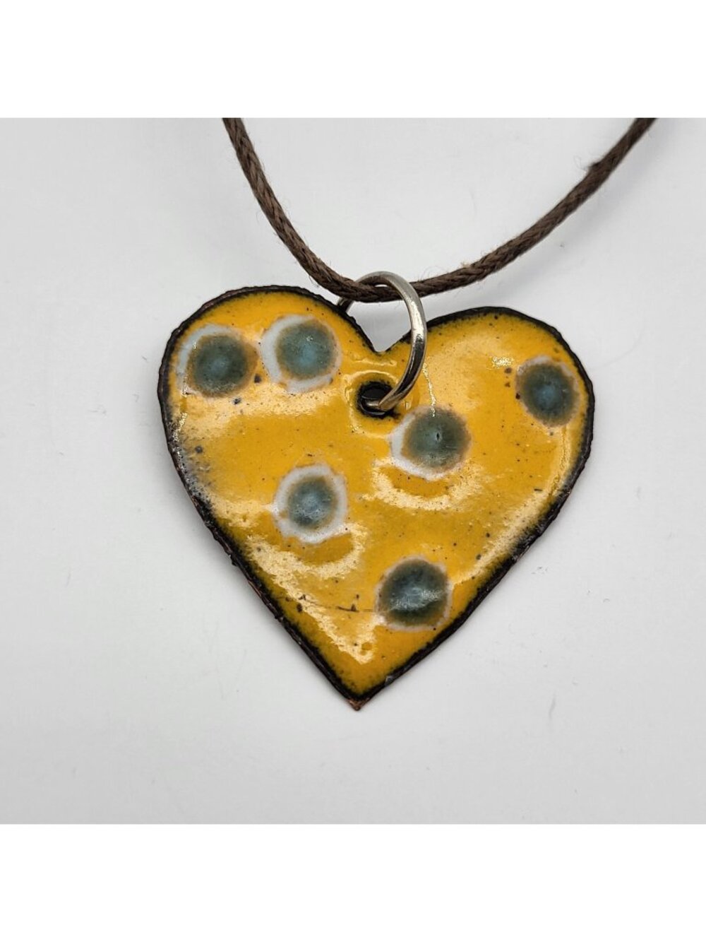 Fab Artisan Enamel copper heart pendant necklace yellow cheese OOAK Festival